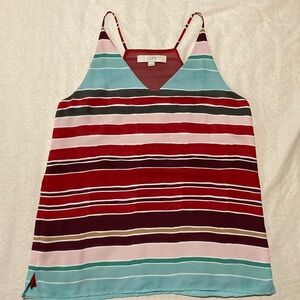 LOFT Seafoam Blue, Wine, & Tan Striped Camisole Sleeveless Top‎